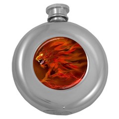 Fire Lion Flame Light Mystical Round Hip Flask (5 Oz) by HermanTelo