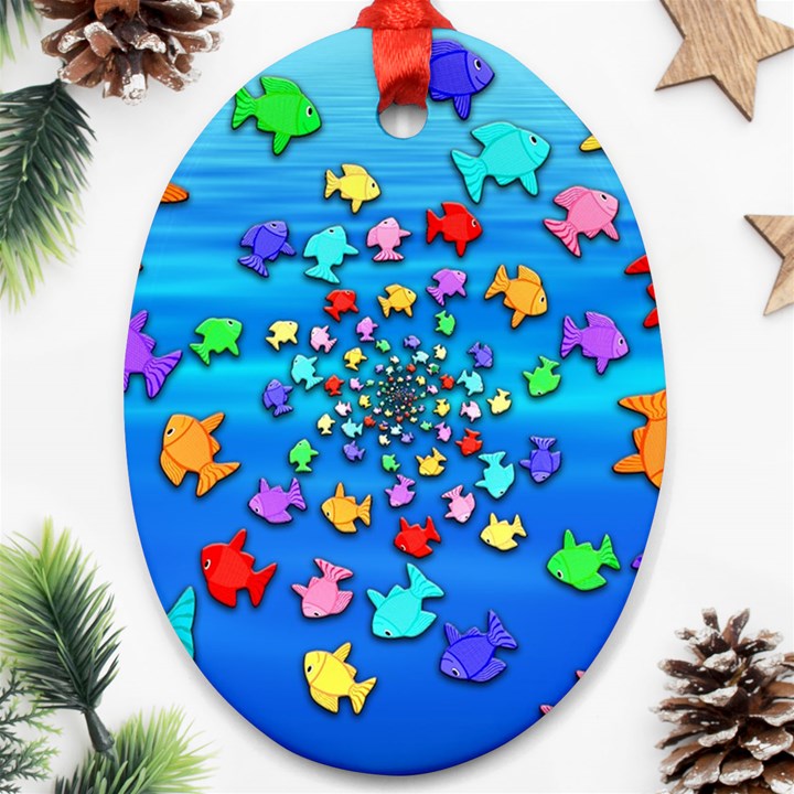 Fractal Art School Of Fishes Ornament (Oval)