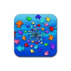 Fractal Art School Of Fishes Rubber Coaster (square)  by WolfepawFractals