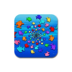 Fractal Art School Of Fishes Rubber Square Coaster (4 Pack)  by WolfepawFractals