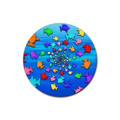 Fractal Art School Of Fishes Rubber Coaster (round)  by WolfepawFractals