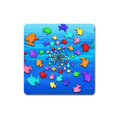 Fractal Art School Of Fishes Square Magnet by WolfepawFractals