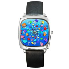 Fractal Art School Of Fishes Square Metal Watch by WolfepawFractals