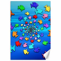 Fractal Art School Of Fishes Canvas 12  X 18  by WolfepawFractals