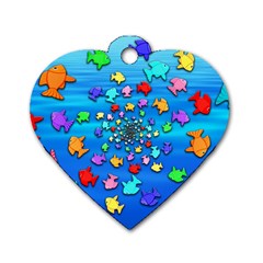 Fractal Art School Of Fishes Dog Tag Heart (two Sides) by WolfepawFractals