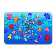 Fractal Art School Of Fishes Small Doormat  by WolfepawFractals