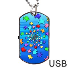 Fractal Art School Of Fishes Dog Tag Usb Flash (two Sides) by WolfepawFractals