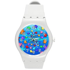 Fractal Art School Of Fishes Round Plastic Sport Watch (m) by WolfepawFractals