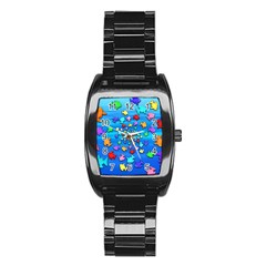 Fractal Art School Of Fishes Stainless Steel Barrel Watch by WolfepawFractals