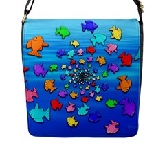 Fractal Art School Of Fishes Flap Closure Messenger Bag (l) by WolfepawFractals