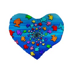 Fractal Art School Of Fishes Standard 16  Premium Flano Heart Shape Cushions by WolfepawFractals