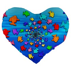 Fractal Art School Of Fishes Large 19  Premium Flano Heart Shape Cushions by WolfepawFractals