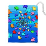 Fractal Art School Of Fishes Drawstring Pouch (4XL) Front