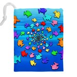 Fractal Art School Of Fishes Drawstring Pouch (4XL) Back