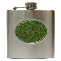 Green Army Camouflage Pattern Hip Flask (6 Oz) by SpinnyChairDesigns