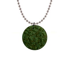 Green Army Camouflage Pattern 1  Button Necklace by SpinnyChairDesigns