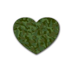 Green Army Camouflage Pattern Rubber Coaster (heart)  by SpinnyChairDesigns