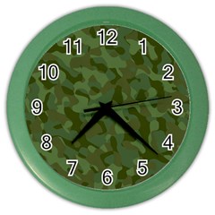 Green Army Camouflage Pattern Color Wall Clock by SpinnyChairDesigns