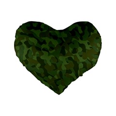 Green Army Camouflage Pattern Standard 16  Premium Flano Heart Shape Cushions by SpinnyChairDesigns