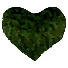 Green Army Camouflage Pattern Large 19  Premium Flano Heart Shape Cushions by SpinnyChairDesigns