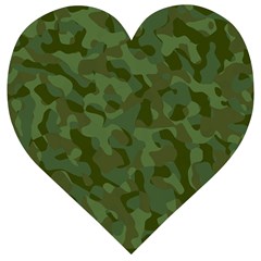 Green Army Camouflage Pattern Wooden Puzzle Heart by SpinnyChairDesigns