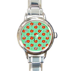 Flower Pattern Ornament Round Italian Charm Watch