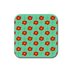 Flower Pattern Ornament Rubber Coaster (Square) 