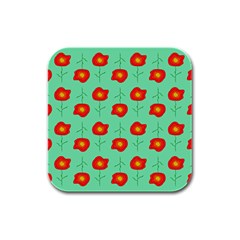 Flower Pattern Ornament Rubber Square Coaster (4 pack) 