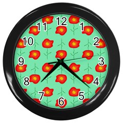 Flower Pattern Ornament Wall Clock (Black)