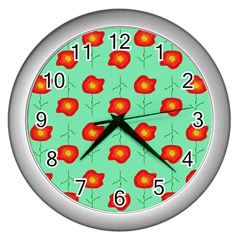 Flower Pattern Ornament Wall Clock (Silver)