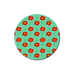 Flower Pattern Ornament Rubber Round Coaster (4 pack) 