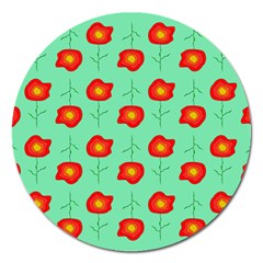 Flower Pattern Ornament Magnet 5  (Round)