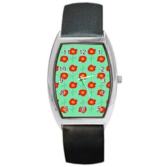 Flower Pattern Ornament Barrel Style Metal Watch