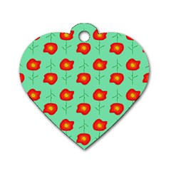 Flower Pattern Ornament Dog Tag Heart (Two Sides)