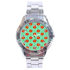 Flower Pattern Ornament Stainless Steel Analogue Watch