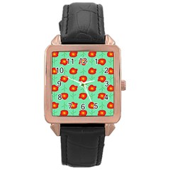 Flower Pattern Ornament Rose Gold Leather Watch 