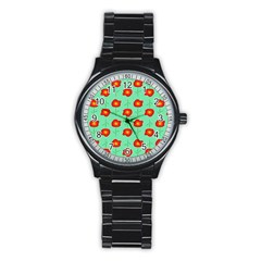 Flower Pattern Ornament Stainless Steel Round Watch