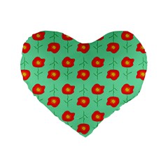 Flower Pattern Ornament Standard 16  Premium Flano Heart Shape Cushions