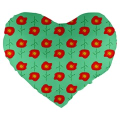 Flower Pattern Ornament Large 19  Premium Flano Heart Shape Cushions