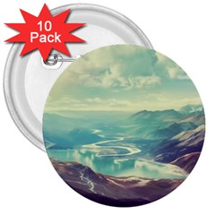 Landscape Mountains Lake River 3  Buttons (10 Pack)  by HermanTelo