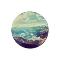 Landscape Mountains Lake River Rubber Round Coaster (4 Pack) 