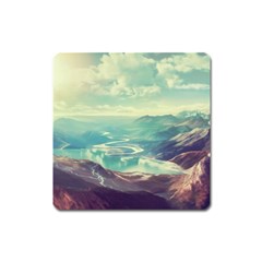 Landscape Mountains Lake River Square Magnet by HermanTelo