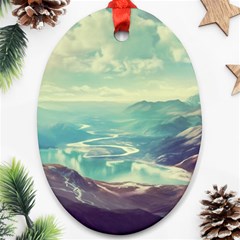 Landscape Mountains Lake River Oval Ornament (two Sides) by HermanTelo