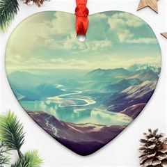 Landscape Mountains Lake River Heart Ornament (two Sides)