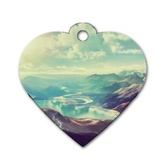 Landscape Mountains Lake River Dog Tag Heart (one Side) by HermanTelo