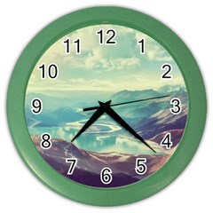 Landscape Mountains Lake River Color Wall Clock