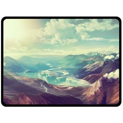 Landscape Mountains Lake River Fleece Blanket (large) 