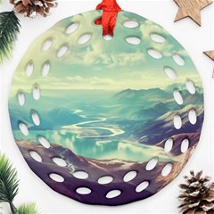 Landscape Mountains Lake River Round Filigree Ornament (two Sides)