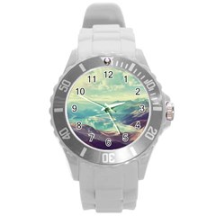 Landscape Mountains Lake River Round Plastic Sport Watch (l) by HermanTelo