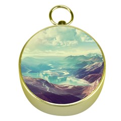 Landscape Mountains Lake River Gold Compasses